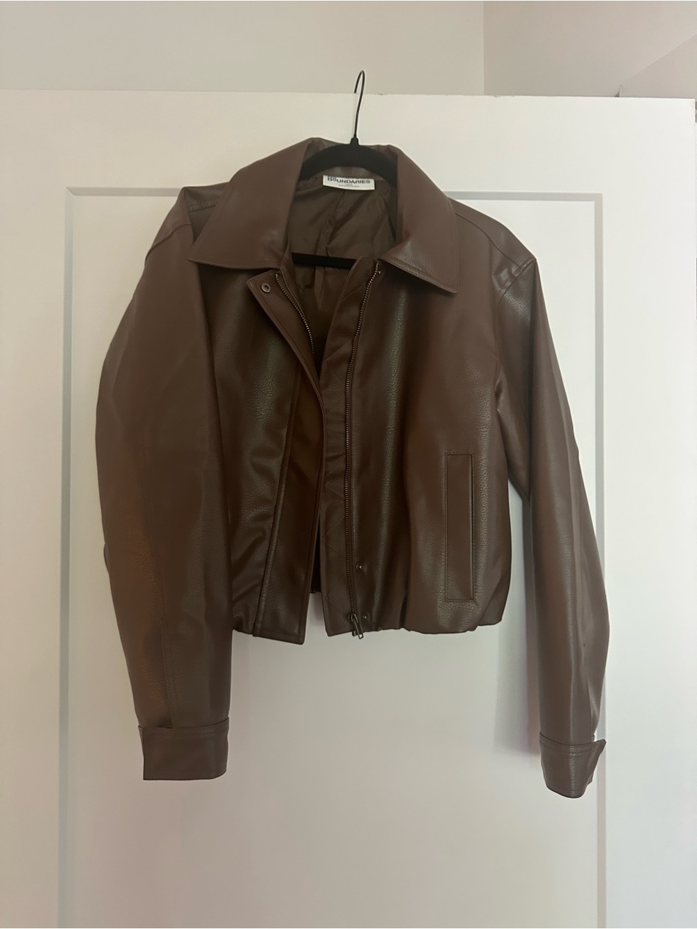 No Boundaries Chocolate Brown Faux Leather Zip Jacket